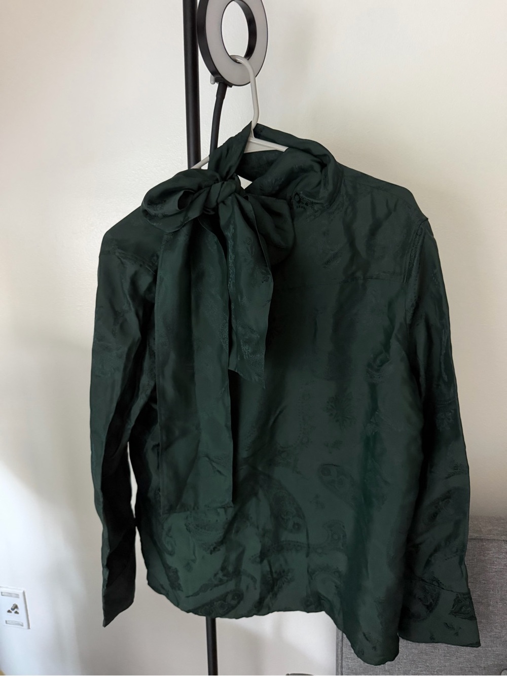 COS Women's Dark Green Tie-Neck Blouse